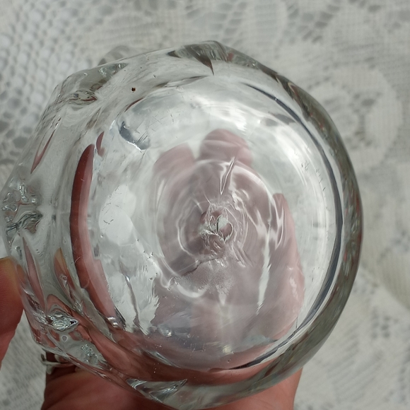 Antique Heisey Blown Glass Clear Crystal Cruet Paneled Sides Signed 4" - Picture 5 of 6